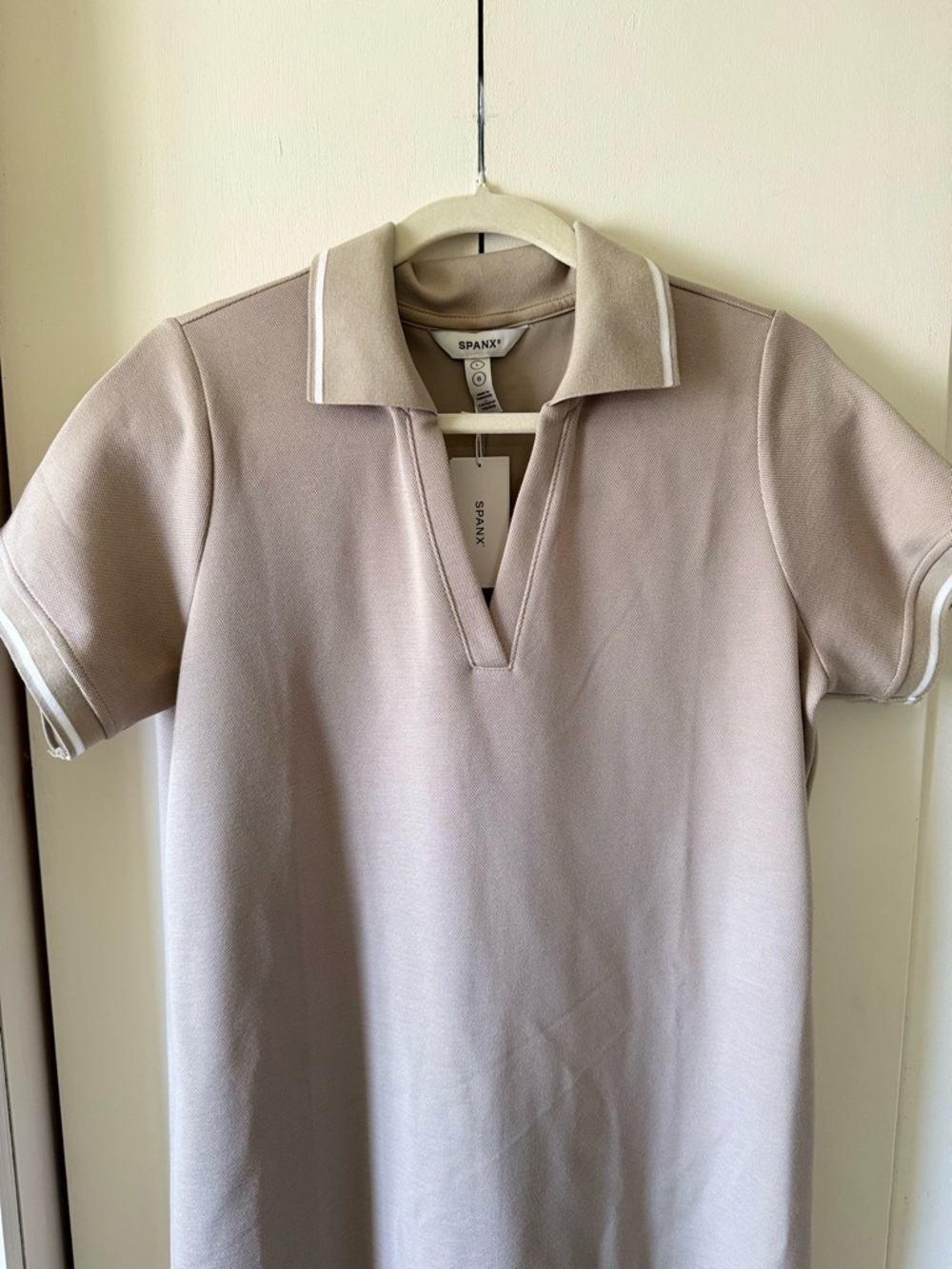NWT SPANX AirEssentials Pique Polo Taupe Polo-Style Midi Dress with Side Slit L - Picture 4 of 9